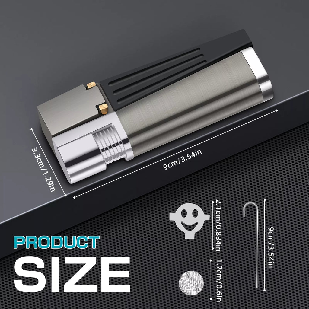 Dual-Function Retro Metal Lighter Combo Portable, with tube, foldable, soft flame. Fits smoking, camping, BBQ, kitchen—practical for men (No Fuel).premium next gen mecha rocker lighter