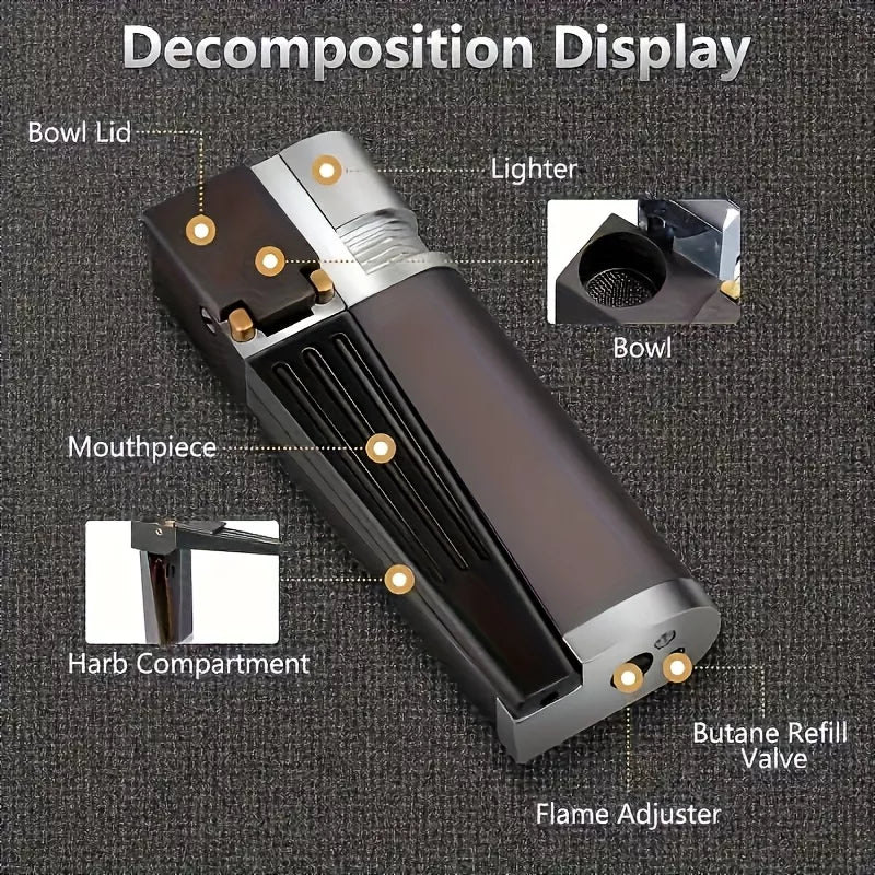 Dual-Function Retro Metal Lighter Combo Portable, with tube, foldable, soft flame. Fits smoking, camping, BBQ, kitchen—practical for men (No Fuel).premium next gen mecha rocker lighter